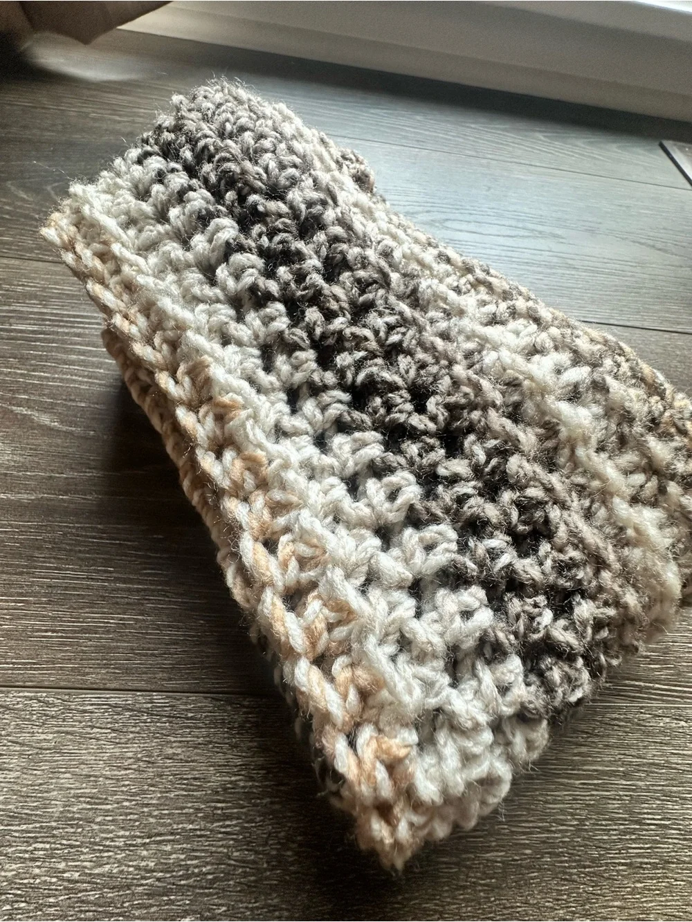 Neutral Crochet Infinity Scarf - Beige Taupe Gray